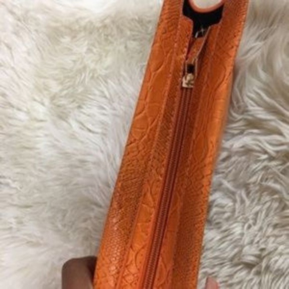 Snakeskin Embossed Clutch – Orange - Picture 2 of 5
